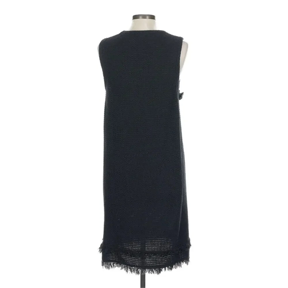J.Crew Black Bouclé Fringe Trim‎ Dress Size L Classic Chic Shift